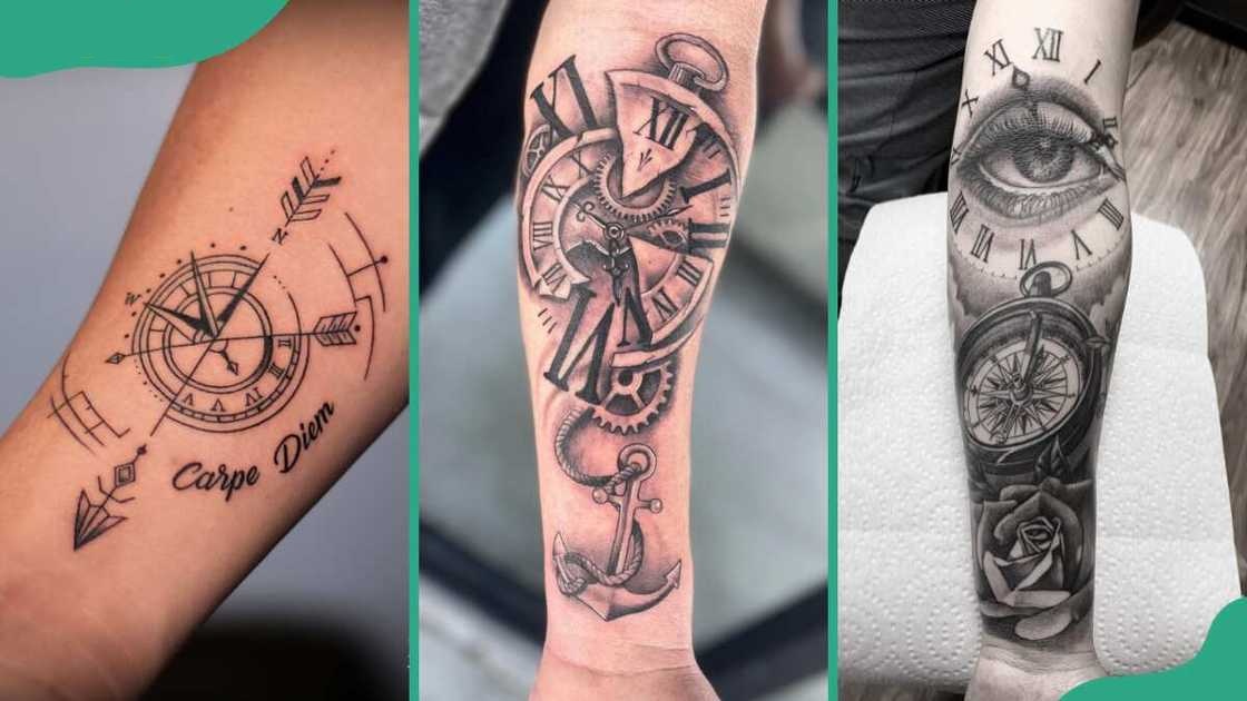clock compass anchor tattoo