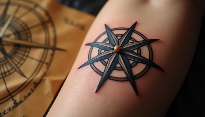 clock compass anchor tattoo
