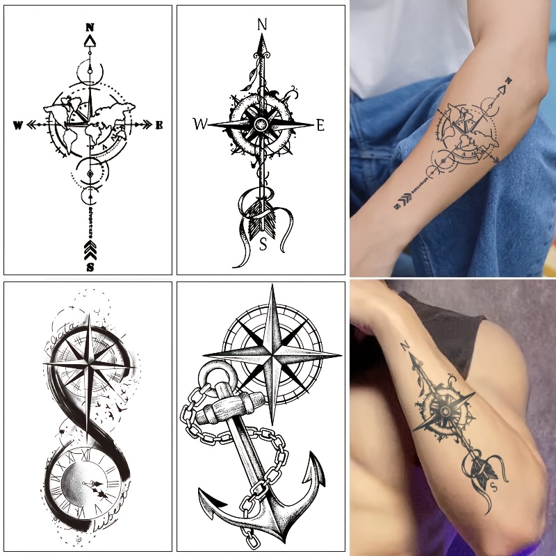 clock compass anchor tattoo